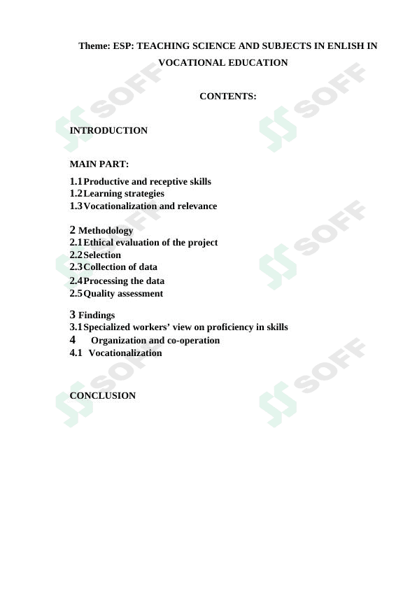 ESP: TEACHING SCIENCE AND SUBJECTS IN ENLISH IN VOCATIONAL EDUCATION 1