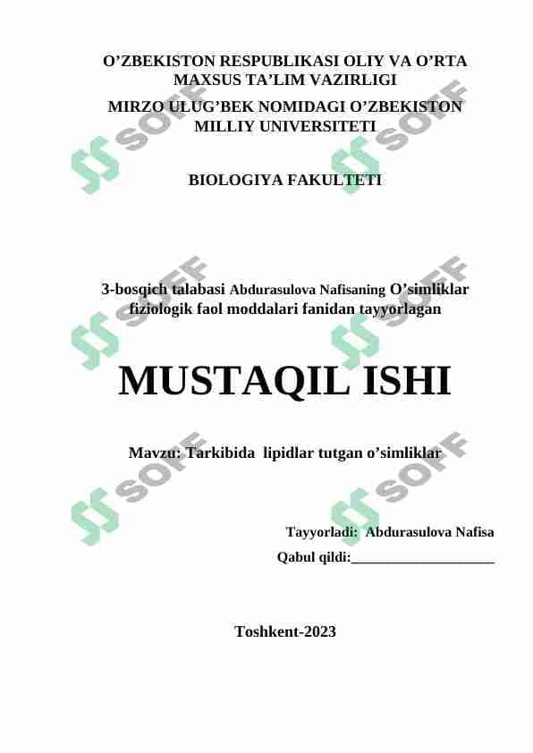 Tarkibida  lipidlar tutgan o’simliklar 1