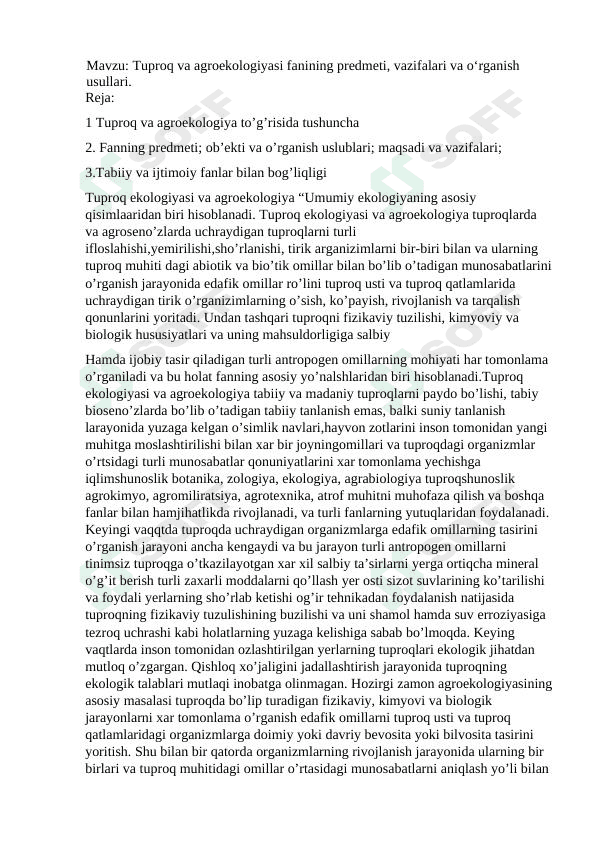 Tuproq mavzusi bo'yicha 1