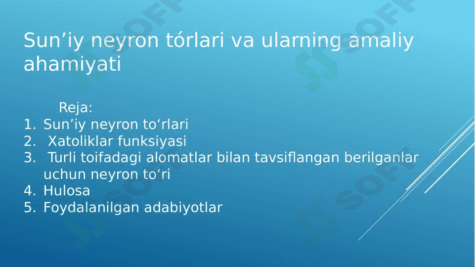 Sunʼiy neyron toʻrlari 1