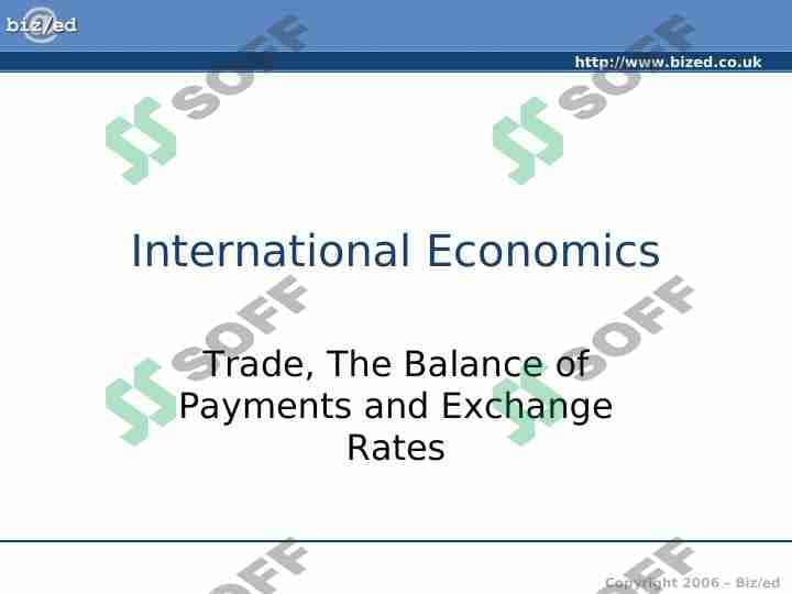 Trade, The Balance of Payments and Exchange Rates 1