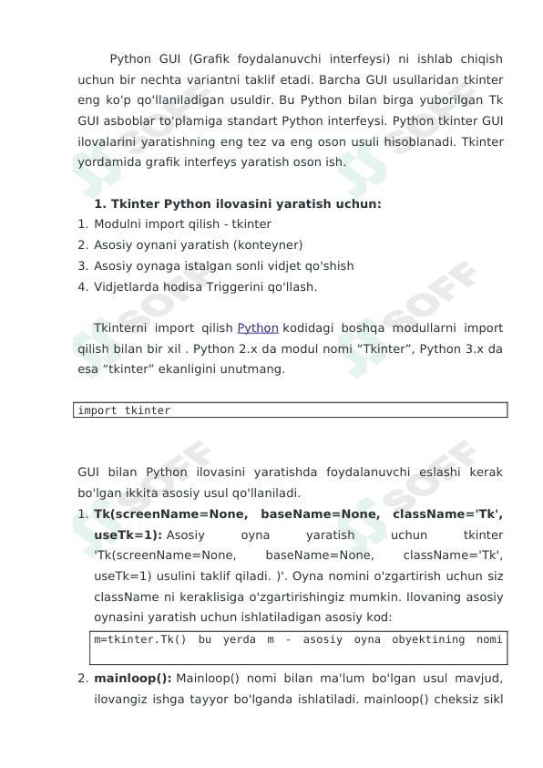 tkinter kutubxonasi haqida boshlang'ich ma'lumot 1