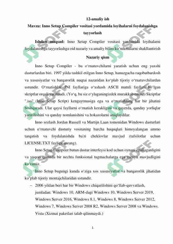 Inno Setup Compiler vositasi yordamida loyihalarni foydalanishga  tayyorlash 1