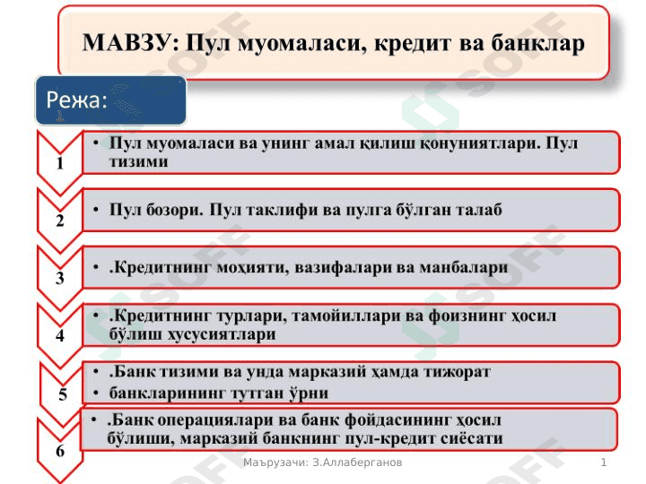 Pul muomalasi, kredit va banklar 1
