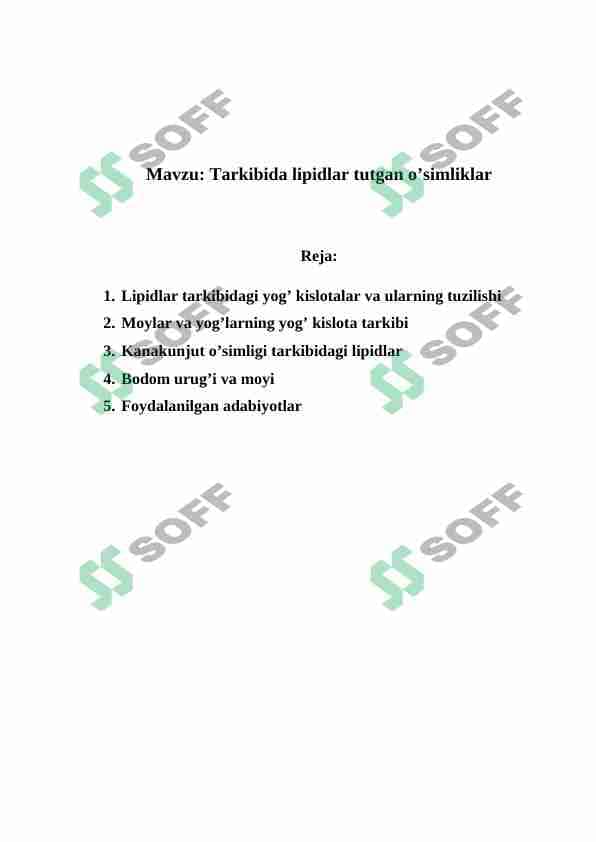 Kanakunjut o’simligi tarkibidagi lipidlar 1