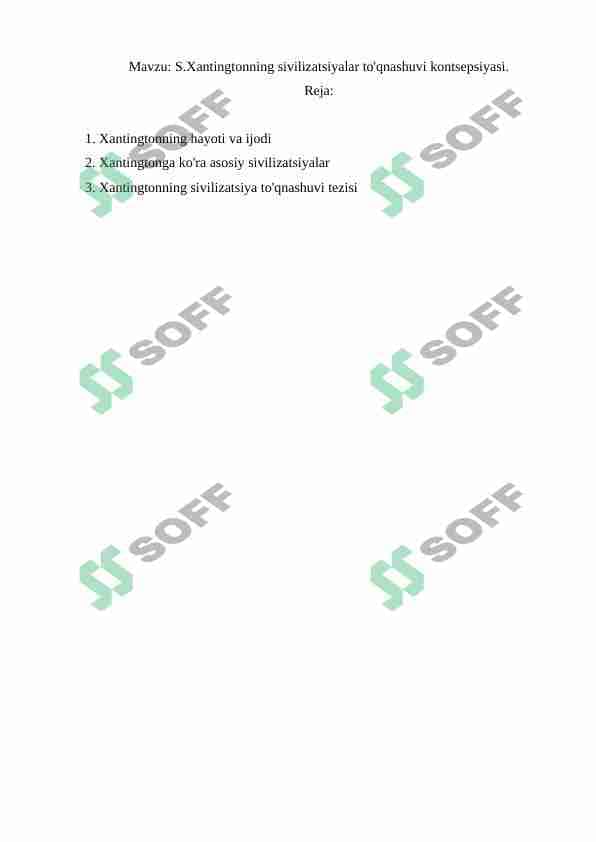S.Xantingtonning sivilizatsiyalar to'qnashuvi kontsepsiyasi 1