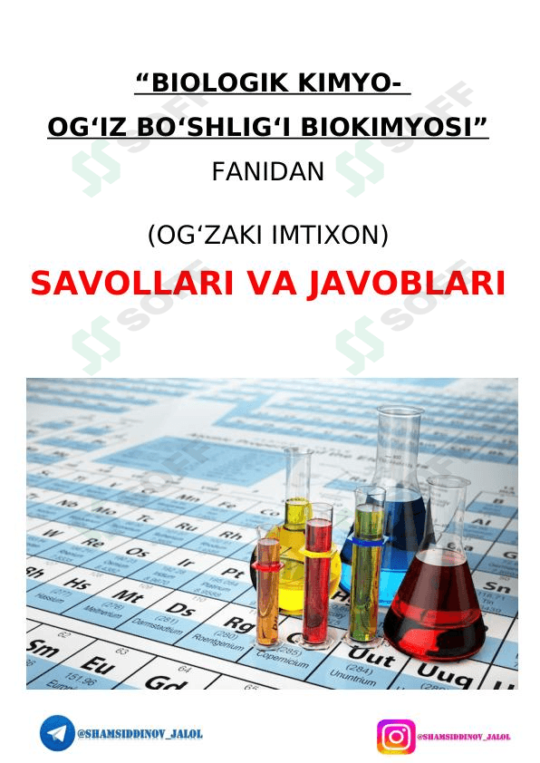 BIOKIMYO FANIDAN IMTIXON SAVOLLARIGA JAVOBLAR 1