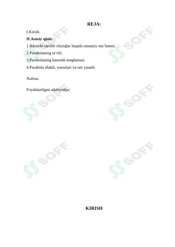 Parabola va uning kanonik tenglamasi, xossalari 1