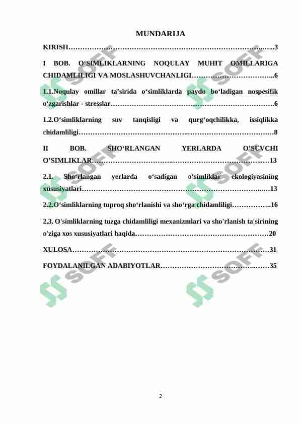 O'simliklarning sho'rlanishga chidamliligi 1