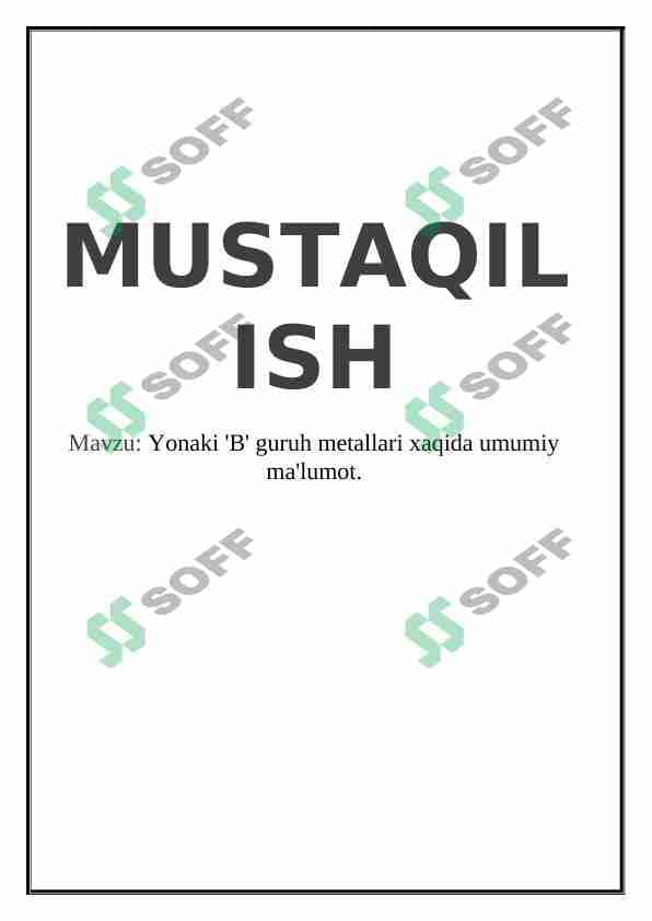 Yonaki "B"  guruh  metallari haqida umumiy ma'lumot 1