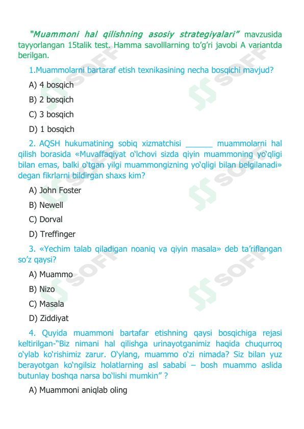 “Muammoni hal qilishning asosiy strategiyalari” 1