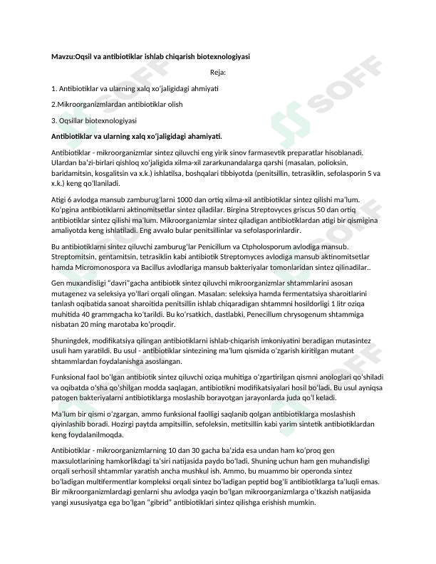 Oqsil va antibiotiklar ishlab chiqarish 1