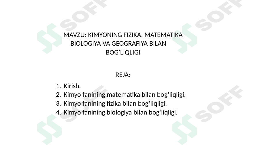 Kimyo fanining boshqa fanlar bilan bogʻliqligi. 1