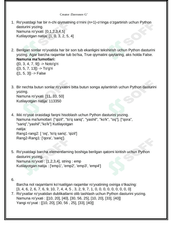 Python dasturlash tilida  List if str  mavzularida masalalar 1