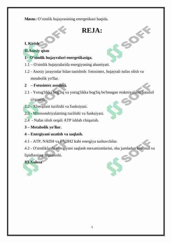 O’simlik hujayrasining energetikasi haqida 1