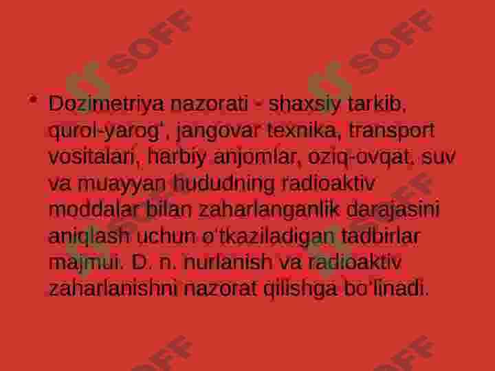 Sanitar dozimetrik Nazorat (Gigiyena) 2