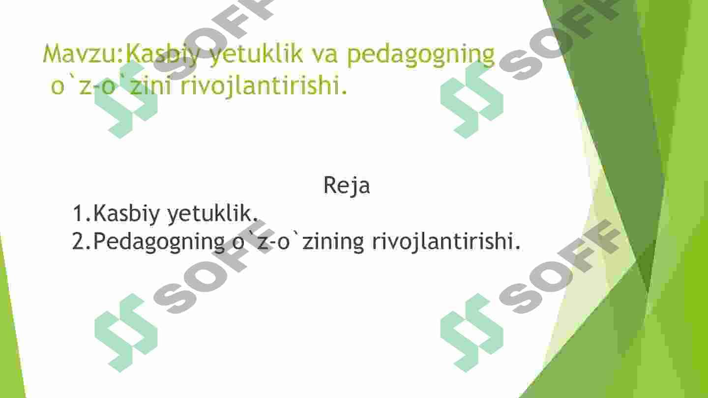 Kasbiy yetuklik va pedagogning oʻz-oʻzini rivojlantirishi. 2