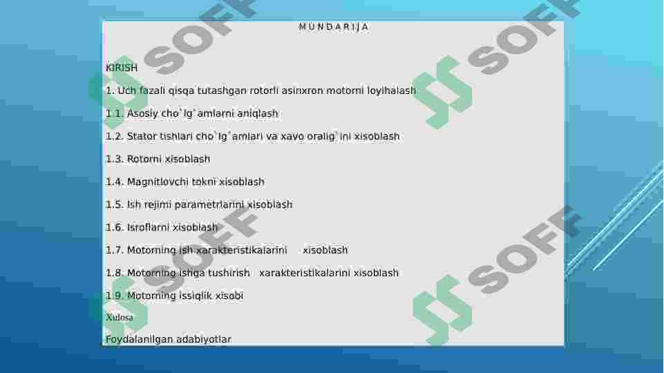 Uch fazali qisqa tutashgan rotorli asinxron motorni loyihalash 2