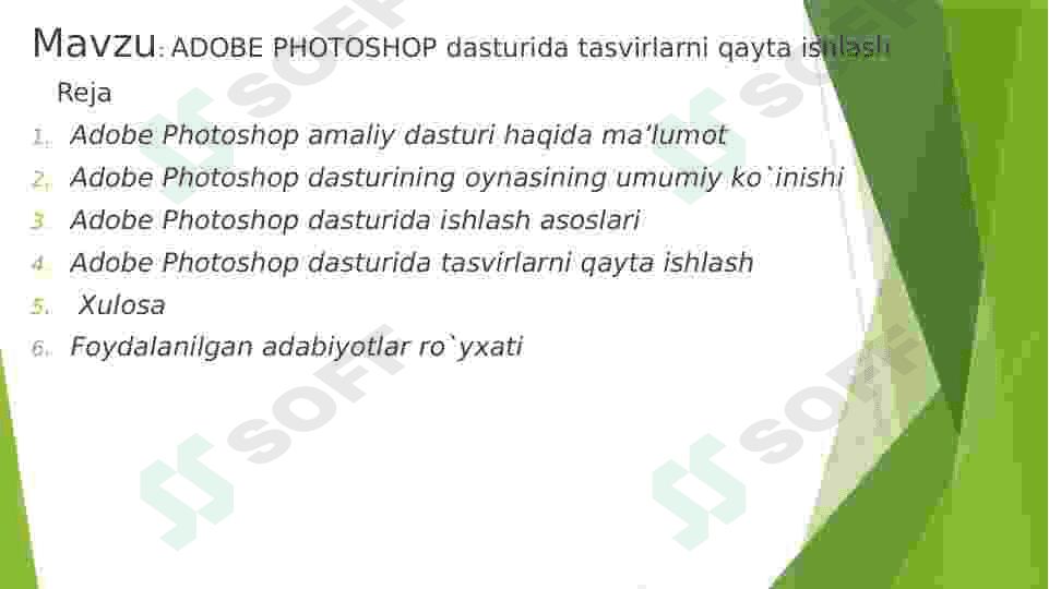 Adobe Photoshop dasturida tasvirlarni qayta ishlash. 2