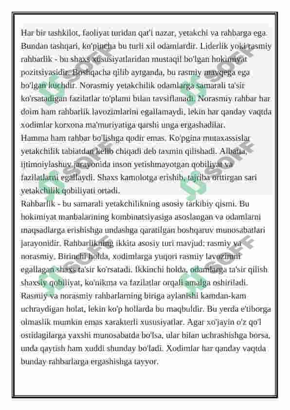 Rahbarlik va yetakchilik referat 2