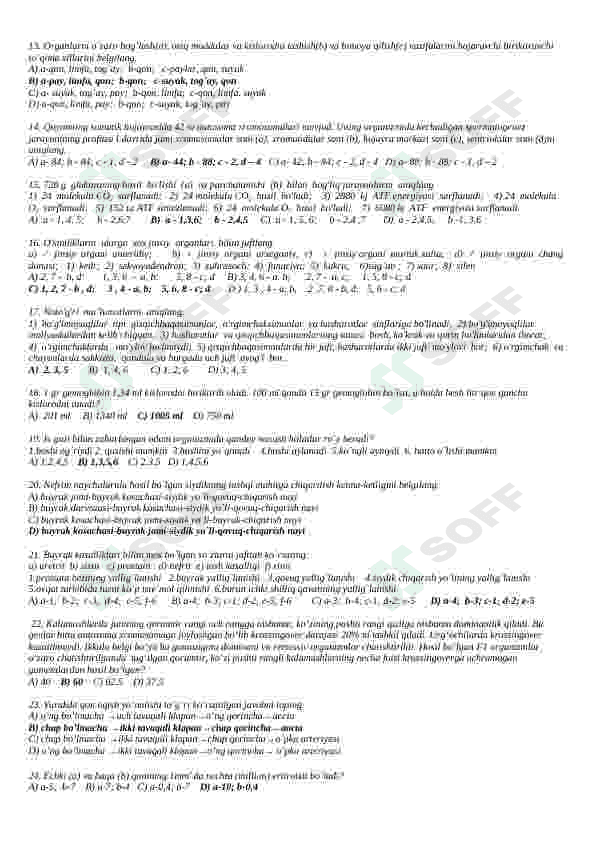 BIOLOGIY FANIDAN TESTLAR TO'PLAMI (JAVOBLI) 2