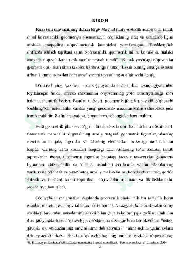 BIRINCHI SINFDA GEOMETRIYA ELEMENTLARINI O’RGATISH METODIKASI 2