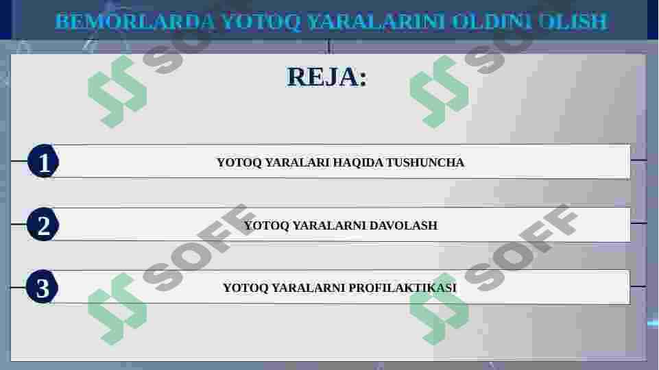 BEMORLARDA YOTOQ YARALARINI OLDINI OLISH 2