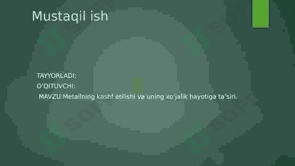 Metallning kashf etilishi va uning xo‘jalik hayotiga ta’siri. 2