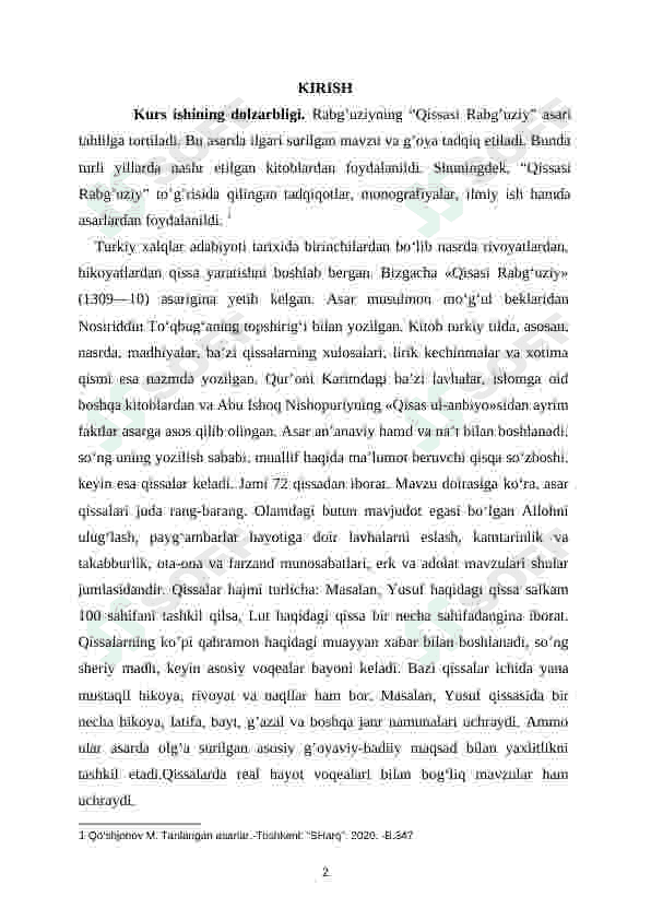 Qissasi Rabg'uziy asari diniy xarakterdagi asar sifatida 2