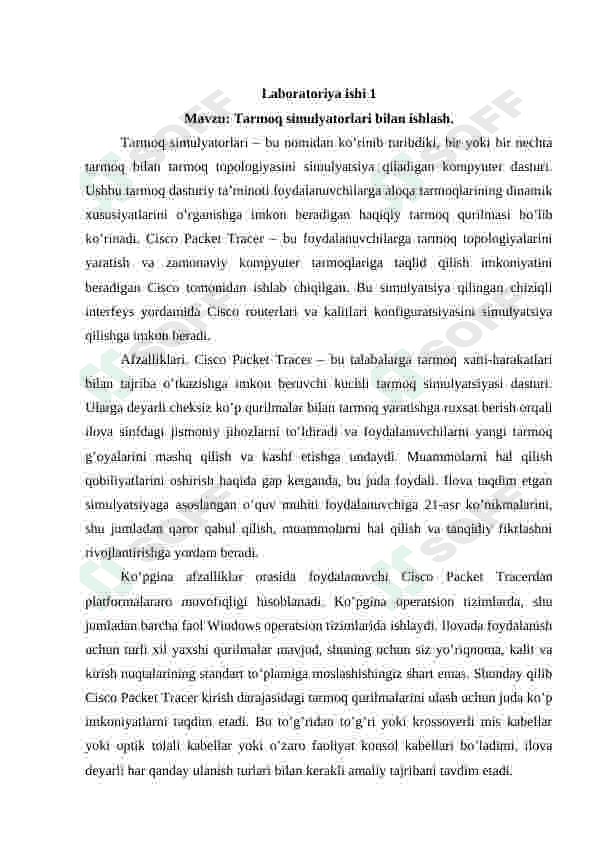 Tarmoq simulyatorlari bilan ishlash 2