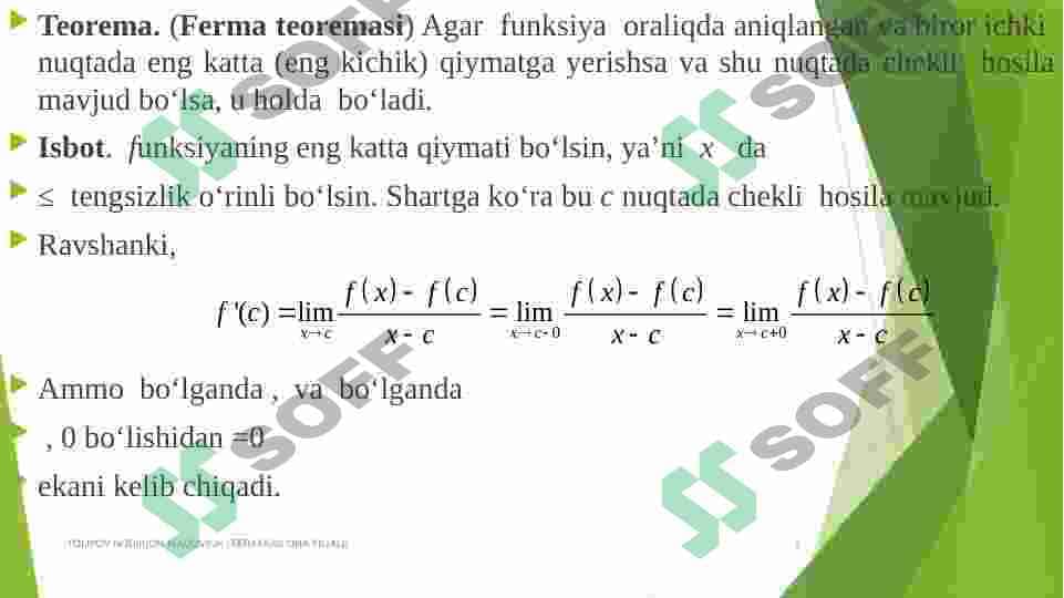 Funksiyaning differensiali. Differensialning asosiy teoremalari (Roll, Lagranj, Koshi teoremalari.) 2