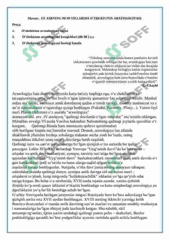 XX ASRNING 80-90 YILLARIDA O'ZBEKISTON ARXEOLOGIYASI 2
