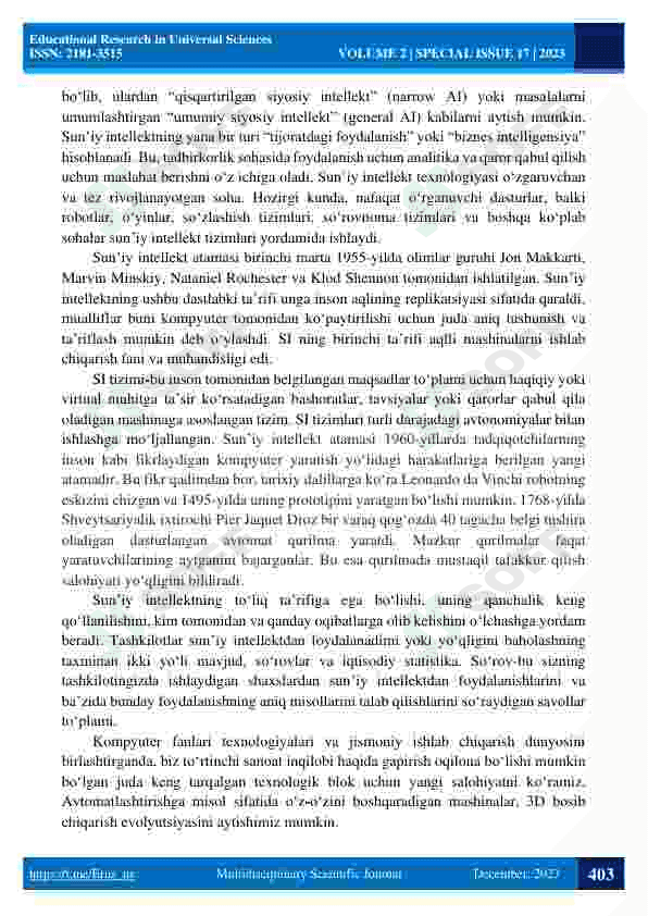 SUN’IY INTELLEKT, UNING TARIXI, AHAMIYATI, IJOBIY VA SALBIY TOMONLARI 2