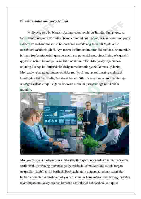 Biznes rejada moliyaviy bo'lim 2