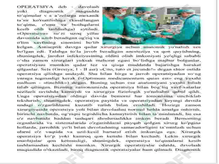 Operatsiyadan oldingi davr. Bemorlarni operatsiyaga tayyorlash. 2