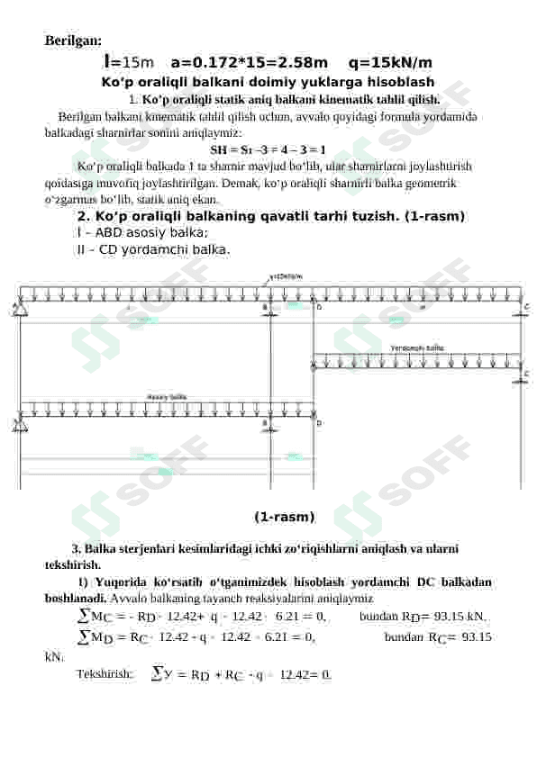 Ko’p oraliqli statik aniq balkalarni hisoblash 2