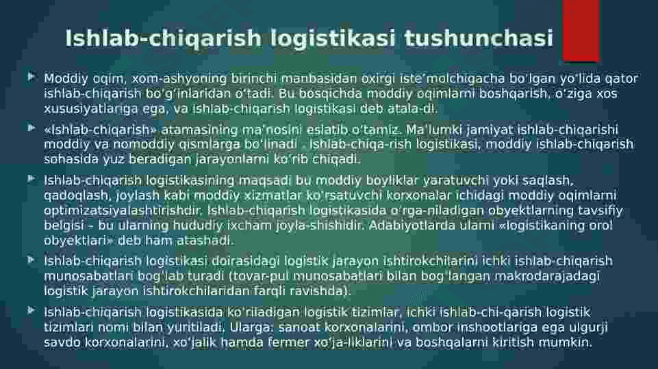 Ishlab chiqarish logistikasi 2