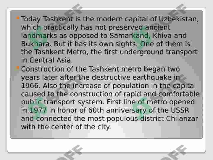 Underground of Tashkent. Toshkent metrosi 2