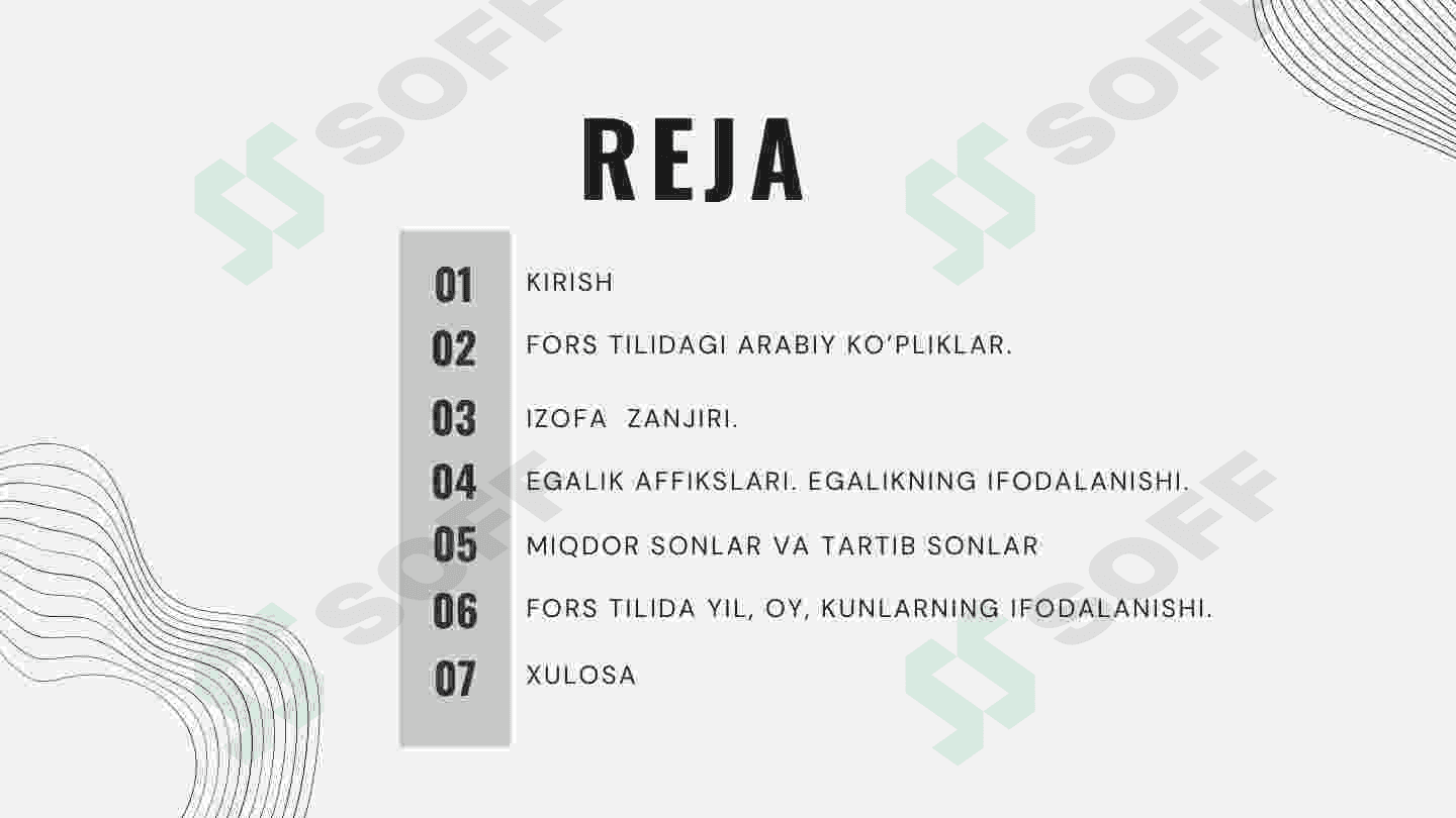 Fors tilidagi arabiy ko’pliklar. 2