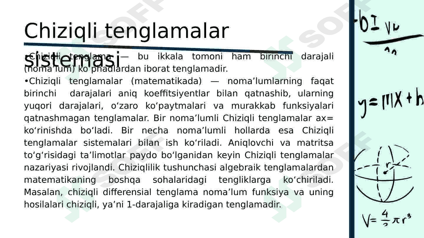 Chiziqli tenglamalar sistemasini hayotga tadbiqi 2