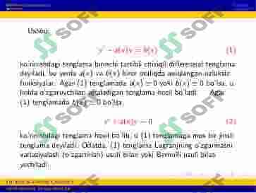 Chiziqli differensial tenglamalar va uni yechishning Lagranj va Bernulli usullar 2