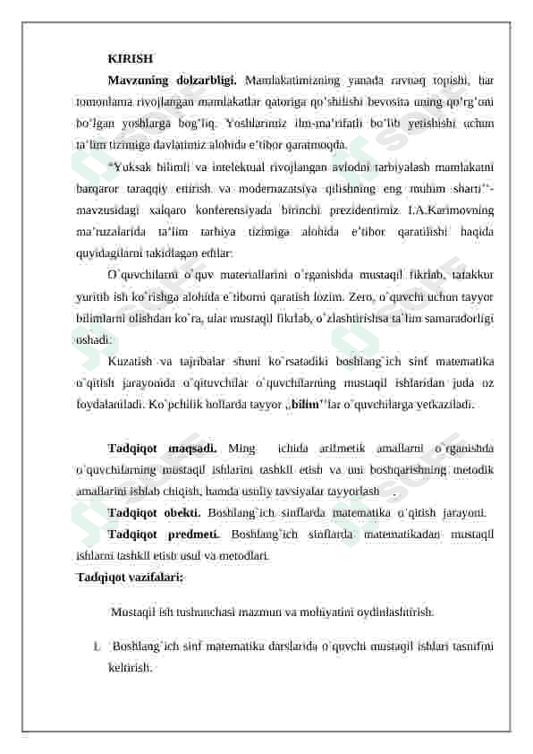 “ MING  ICHIDA ARIFMETIK AMALLARNI O`RGANISHDA O`QUVCHILARNING MUSTAQIL ISHLARINI TASHKIL ETISH 2