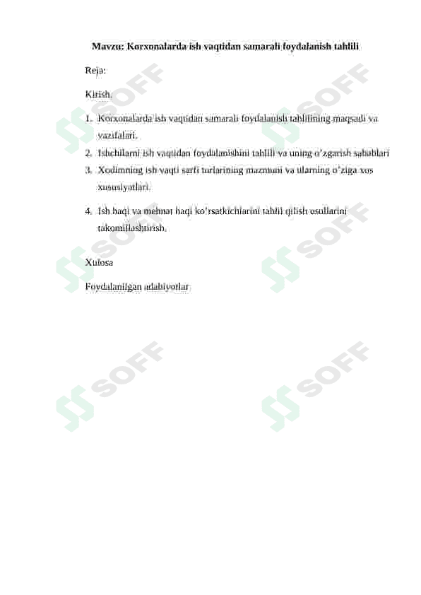 Korxonalarda ish vaqtidan samarali foydalanish tahlili 2