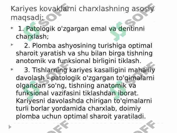 BLEK BO’YICHA 1 SINFLI KARIOZ KOVAKLARNI RESTAVRATSIYA QILISH 2
