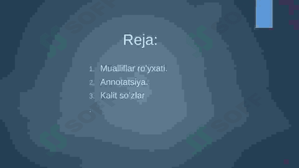 Maqolada  Mualliflar royxati annotatsiya, kalit so'zlarni shakllantirish 2