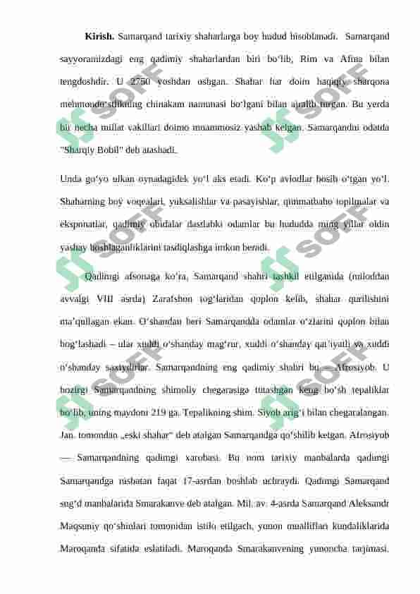 Samarqandning antik davrdagi                   shaharsozlik madaniyati 2