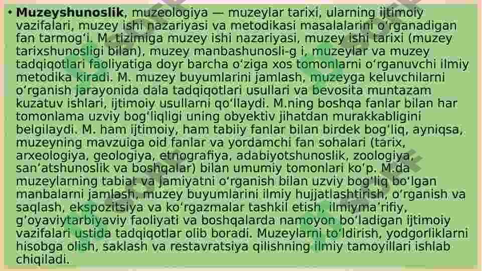 Muzeyshunoslik fani va uning vazifalari 2