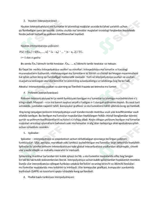 Interpoliatsiyalash masalasini yechish va dasturini tuzish 2