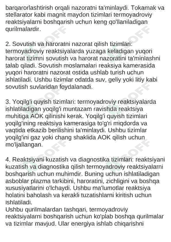 Terma yadro reaksiyasi va uni boshqarish.  muammolari. 2