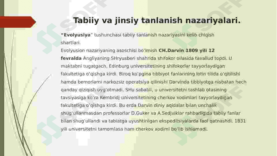 Tabiiy va jinsiy tanlanish nazariyalari 2